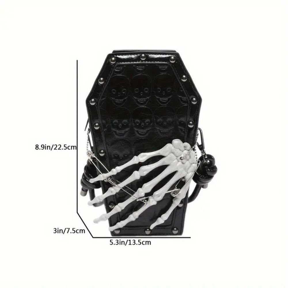 Coffin Black Gothic Skeleton Crossbody Bag NWT​ - Picture 3 of 4